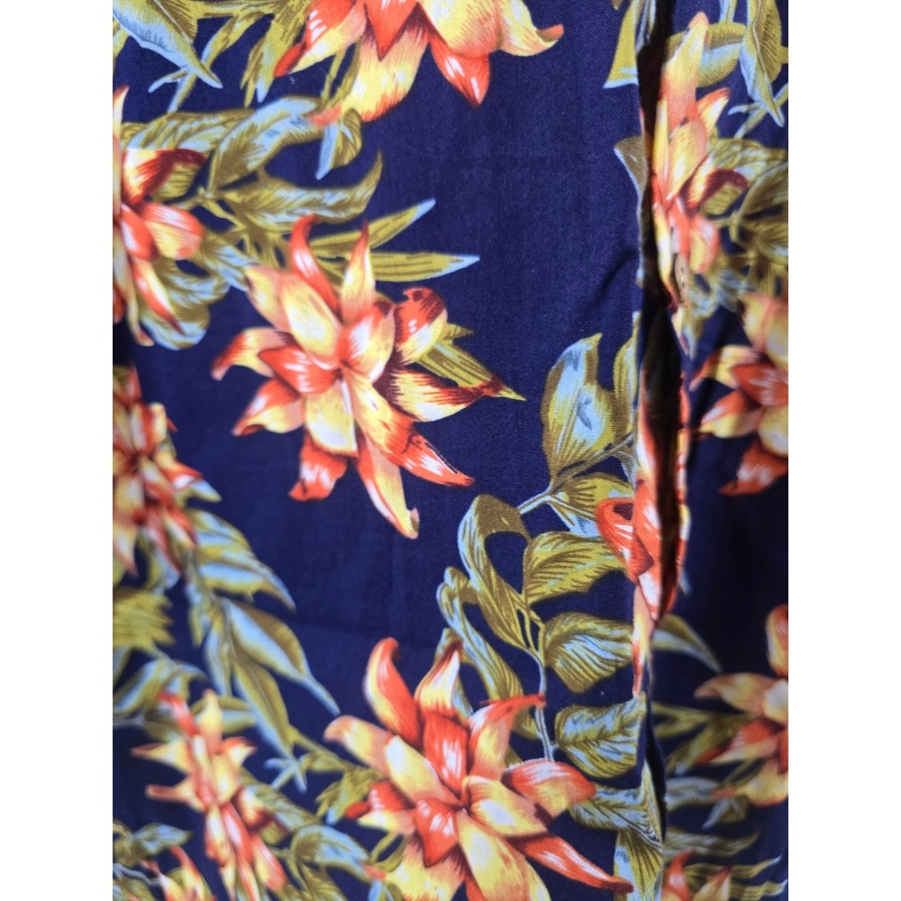 Island Republic Mens XL Navy Blue Tropical Floral Cotton Viscose Button Up Shirt - Picture 3 of 6